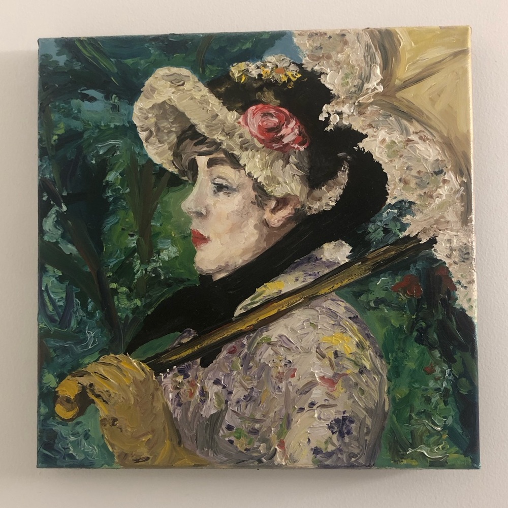 12”x12” Woman with parasol oil painting